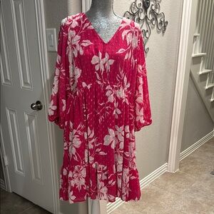 Torrid Pink Floral Mini Clip‎ Dot Voluminous Baby Doll Lined Dress